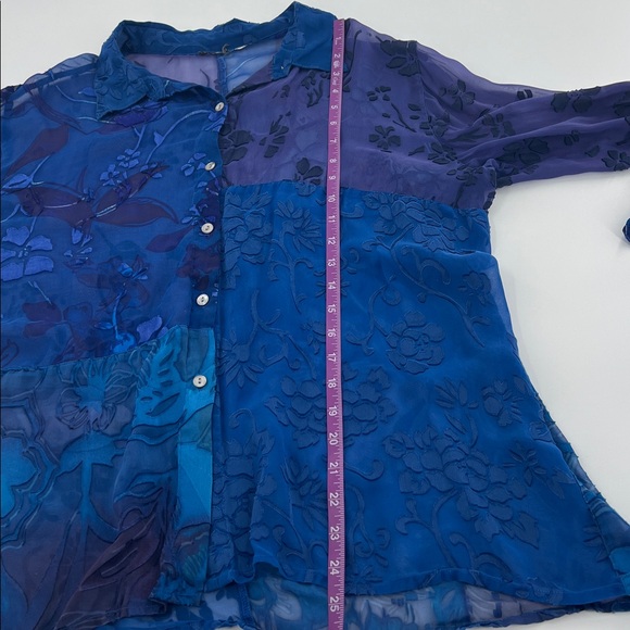 Velvet burnout Floral Button-Up patchwork Blouse boho fairy hippie sheer - Picture 3 of 7
